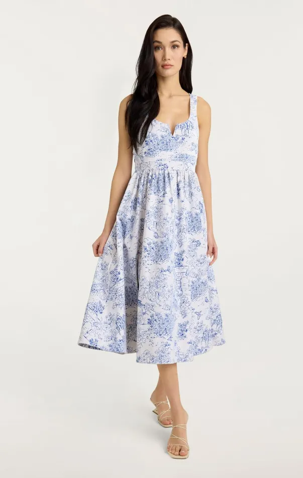 Women Midi Cinq Sept Garden Toile Ebba Dress Whiteblue
