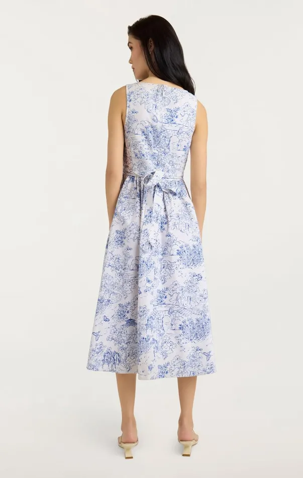 Women Midi Cinq Sept Garden Toile Ebba Dress Whiteblue