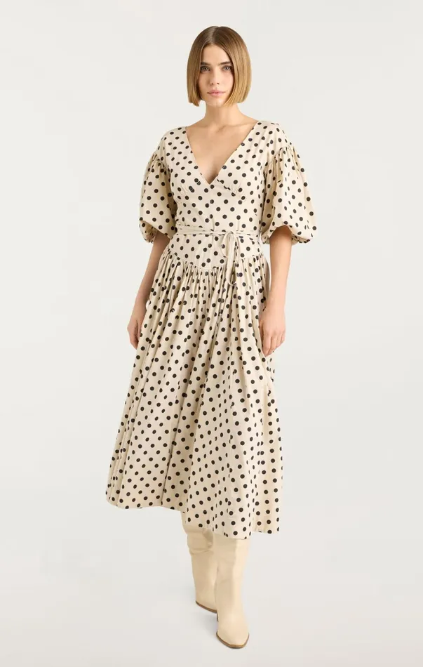 Women Midi Cinq Sept Stassie Dress Polka Dot Gardeniablack