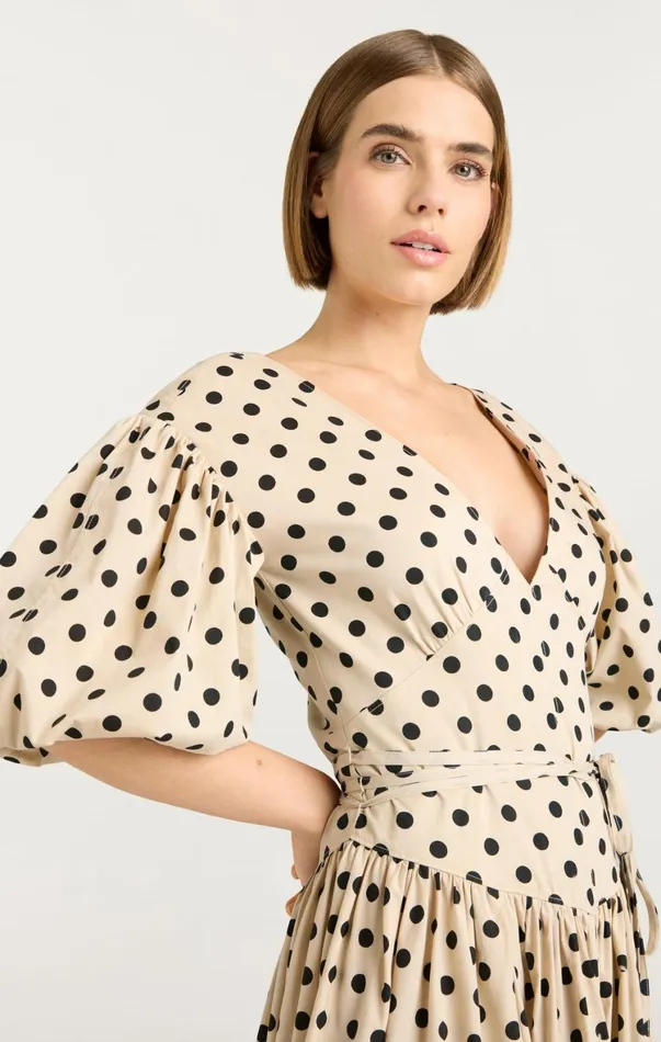 Women Midi Cinq Sept Stassie Dress Polka Dot Gardeniablack