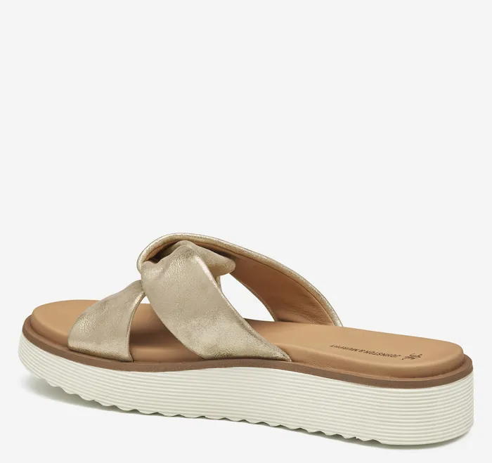 Women Mitzi Knotted Slide Champagne Metallic Kid Suede Sandals Johnston and Murphy