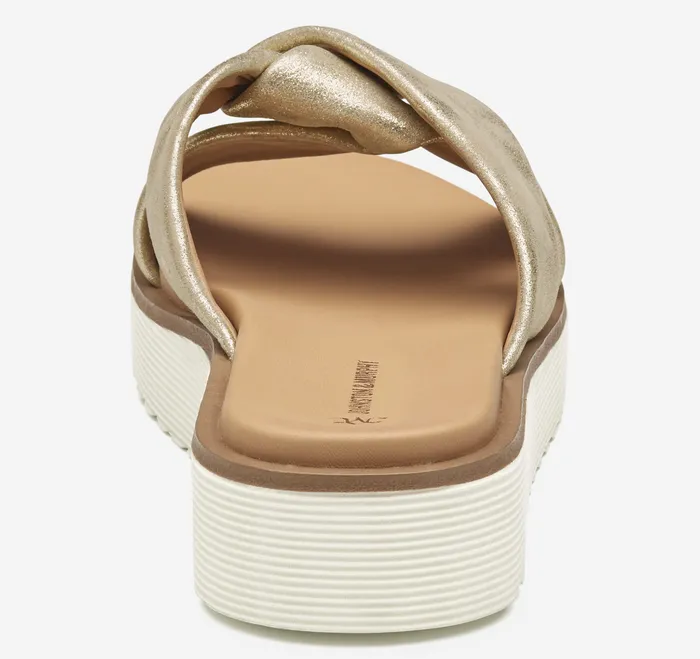 Women Mitzi Knotted Slide Champagne Metallic Kid Suede Sandals Johnston and Murphy