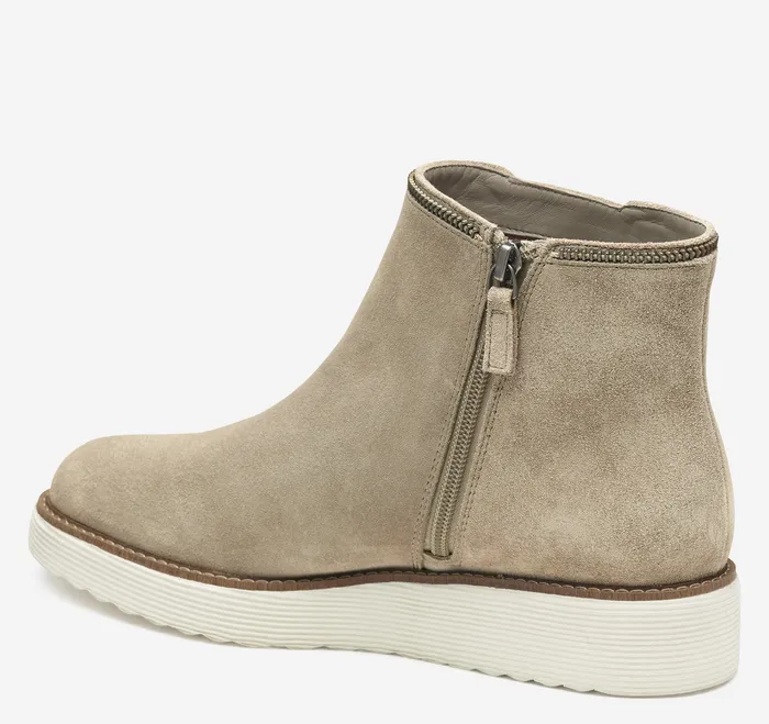 Women Mitzi Zipper Bootie Taupe Suede Boots and Booties Johnston and Murphy