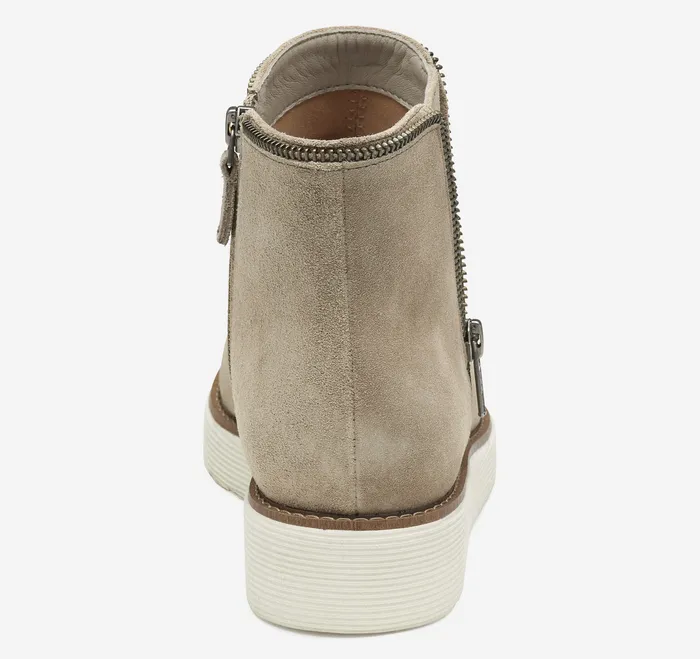 Women Mitzi Zipper Bootie Taupe Suede Boots and Booties Johnston and Murphy
