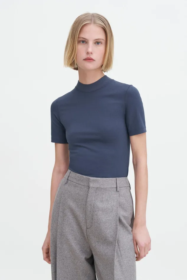 Women Mock Neck Tee Dawn Blue Filippa K Tops