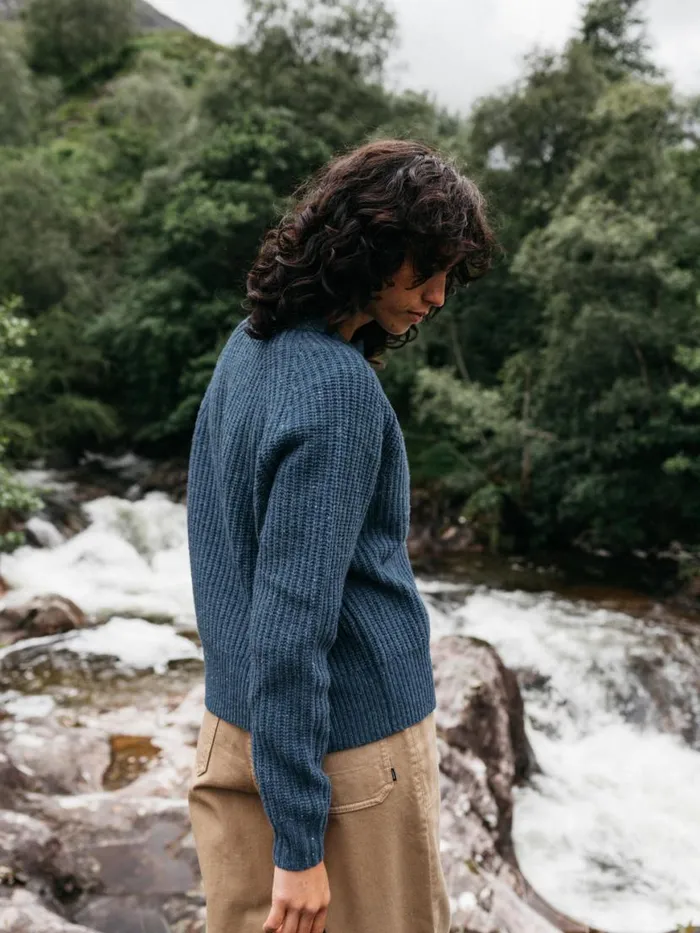 Women Mora Crew Neck Cardigan Denim Finisterre Knitwear