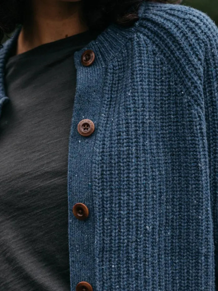 Women Mora Crew Neck Cardigan Denim Finisterre Knitwear