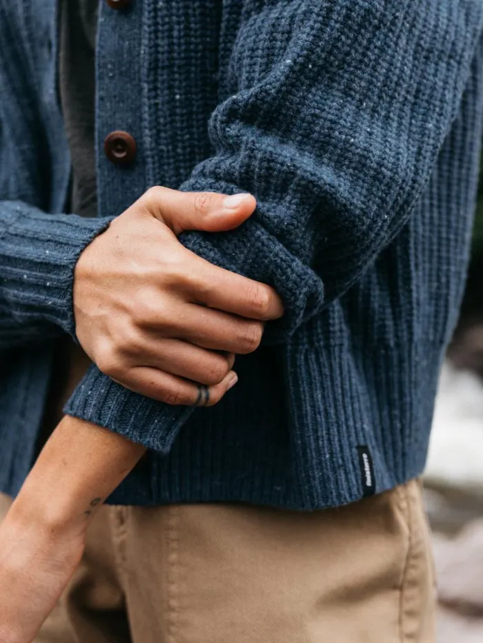 Women Mora Crew Neck Cardigan Denim Finisterre Knitwear