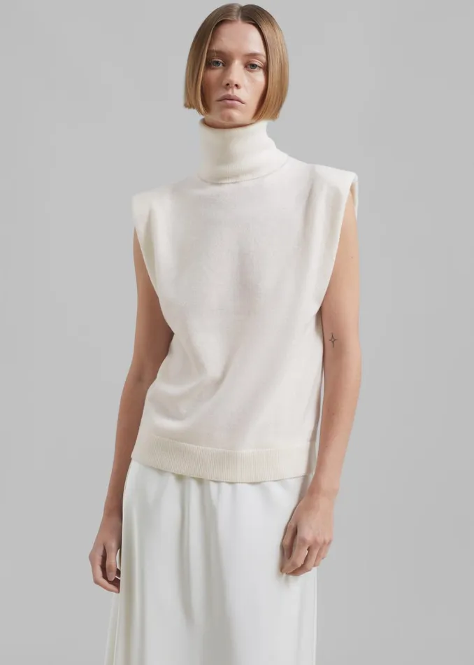 Women Nadia Thin Padded Sleeveless Turtleneck 8211 Ivory The Frankie Shop Knitwear