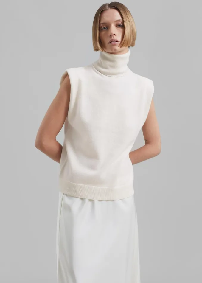 Women Nadia Thin Padded Sleeveless Turtleneck 8211 Ivory The Frankie Shop Knitwear