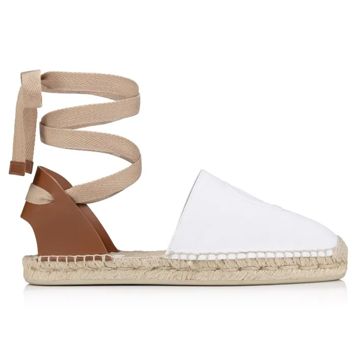 Women Nanou Lace CL Espadrilles 8211 Olona Canva And Calf Leather 8211 Bianco Christian Louboutin Flats and Loafers