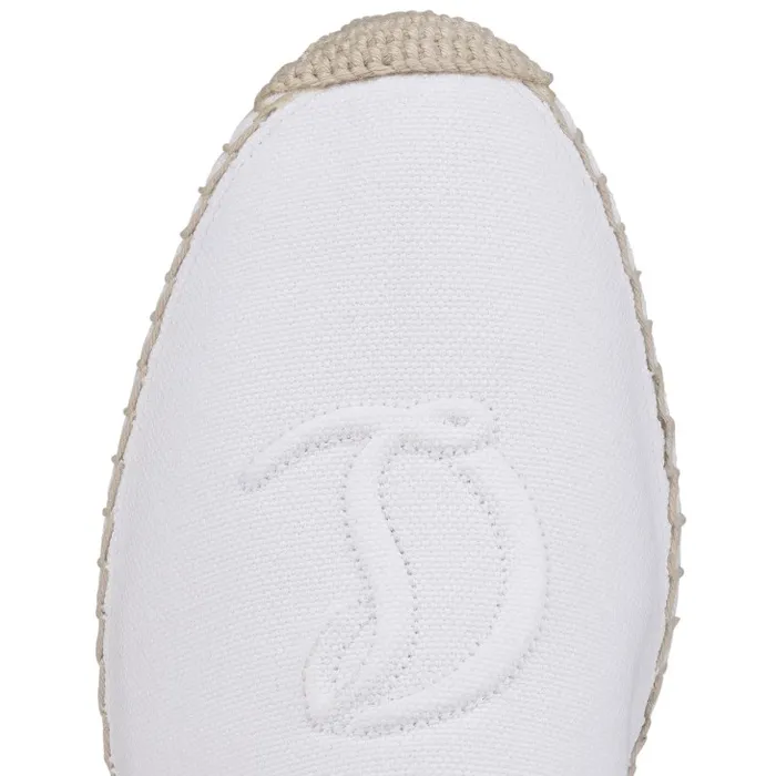 Women Nanou Lace CL Espadrilles 8211 Olona Canva And Calf Leather 8211 Bianco Christian Louboutin Flats and Loafers