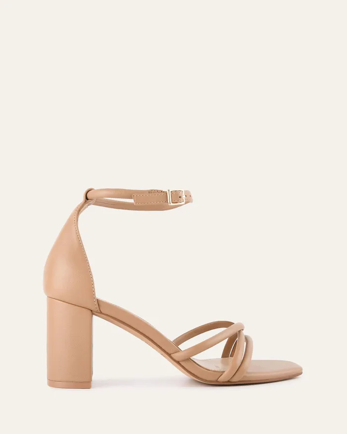 Women Nicola mid heel sandals tan leather MID SANDALS jomercer
