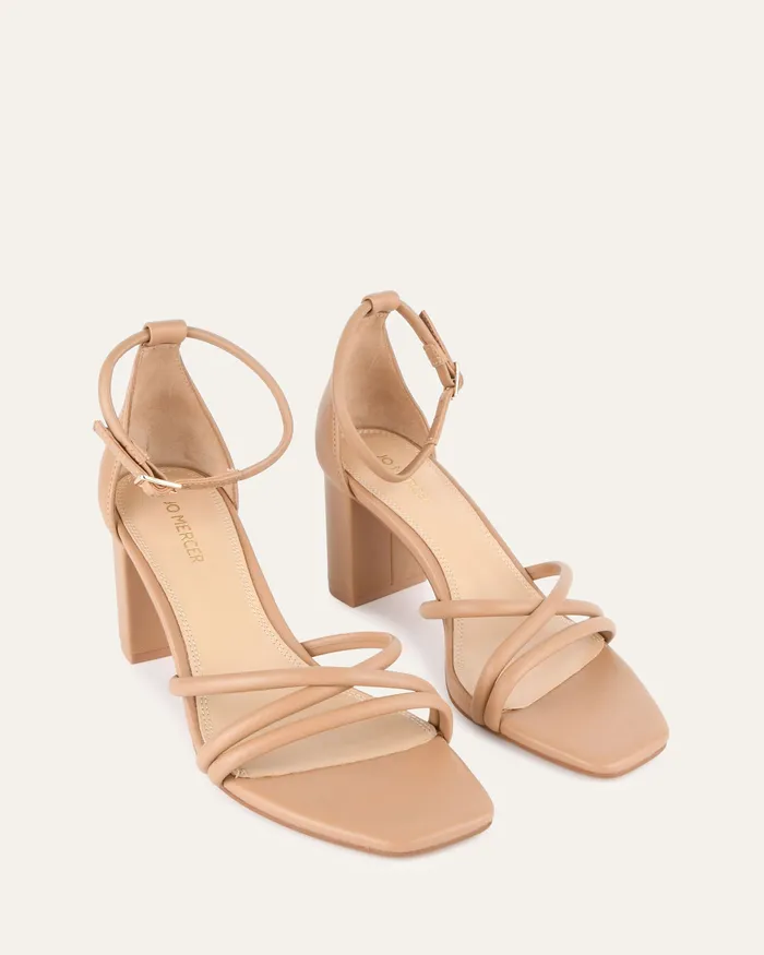 Women Nicola mid heel sandals tan leather MID SANDALS jomercer