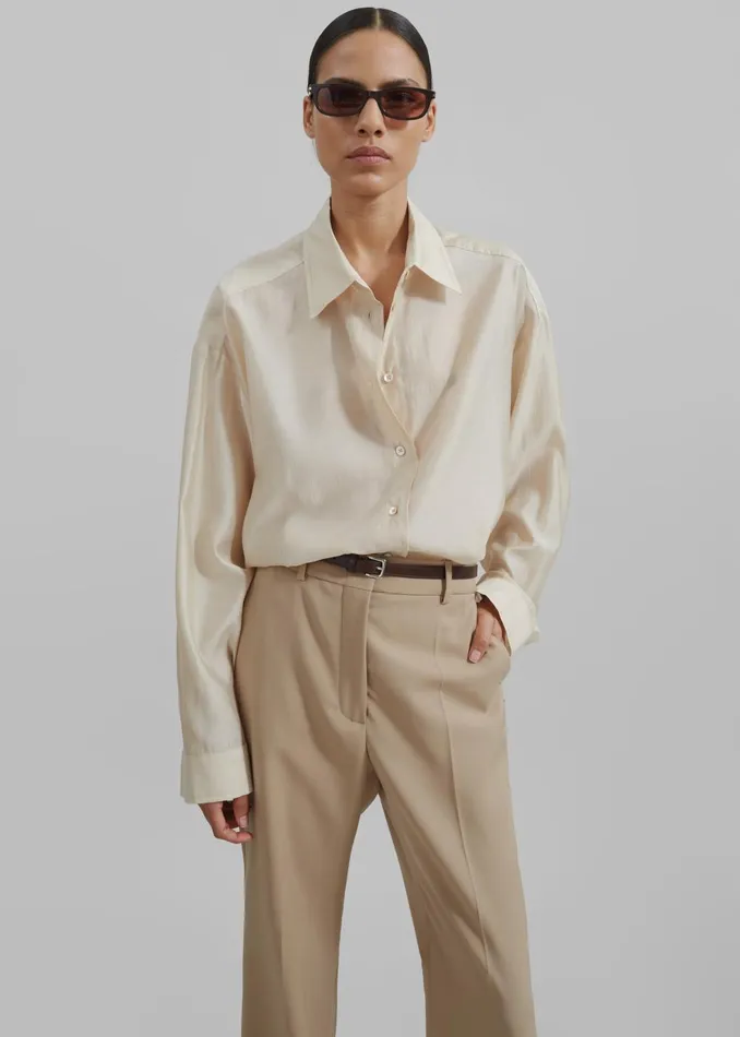 Women Ola Semi Sheer Button Up Shirt 8211 Ivory The Frankie Shop Tops