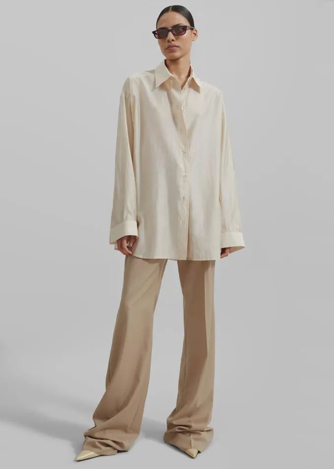 Women Ola Semi Sheer Button Up Shirt 8211 Ivory The Frankie Shop Tops