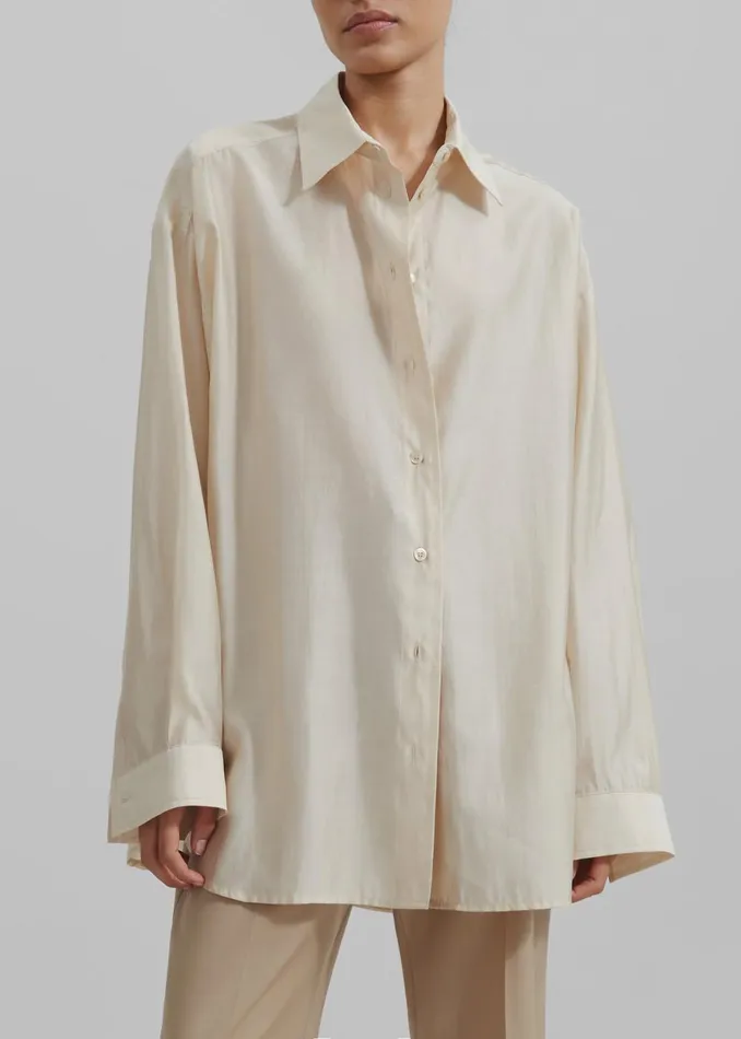 Women Ola Semi Sheer Button Up Shirt 8211 Ivory The Frankie Shop Tops
