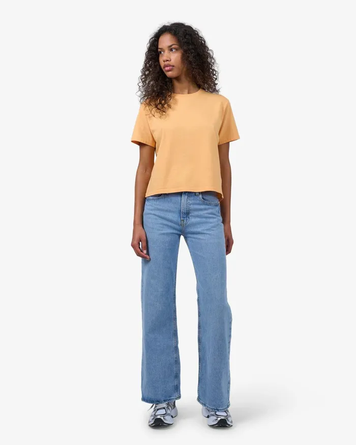 Women Organic Boxy Crop Tee Faded Pink Colorful Standard TShirts