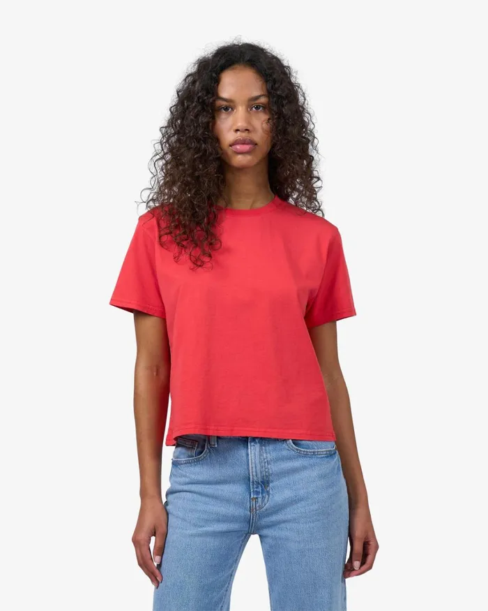 Women Organic Boxy Crop Tee Magenta Blaze Colorful Standard TShirts