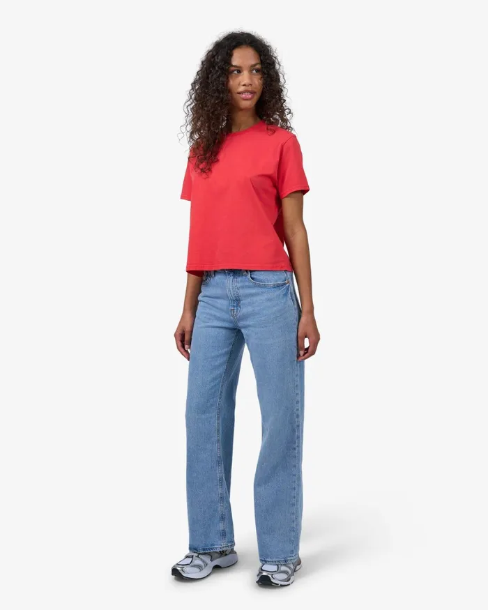 Women Organic Boxy Crop Tee Magenta Blaze Colorful Standard TShirts