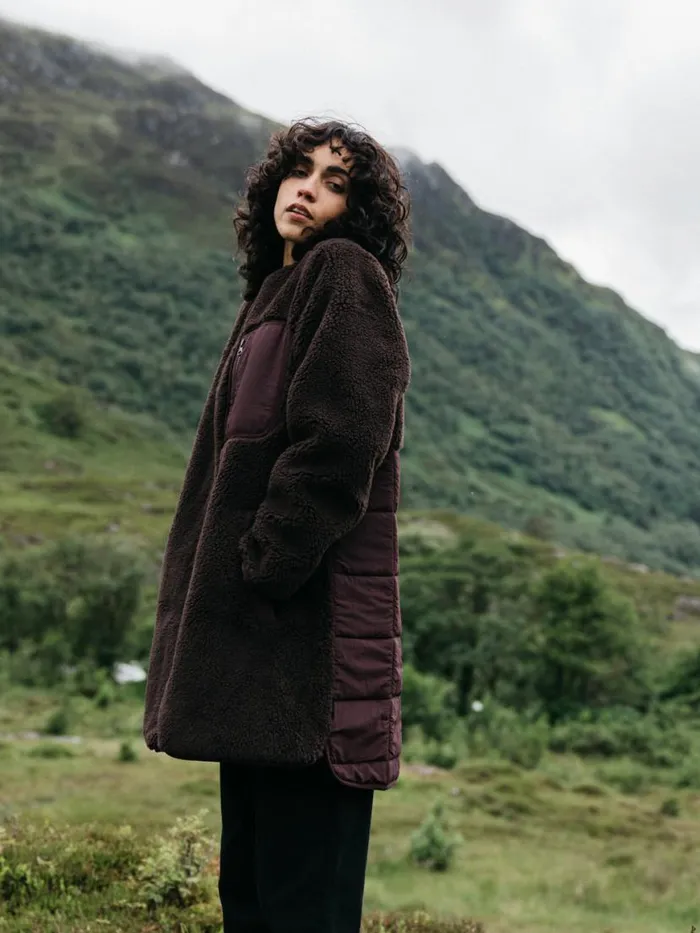 Women Orsik Fleece Longline Jacket Seal Brown Finisterre Jackets Coats and Gilets
