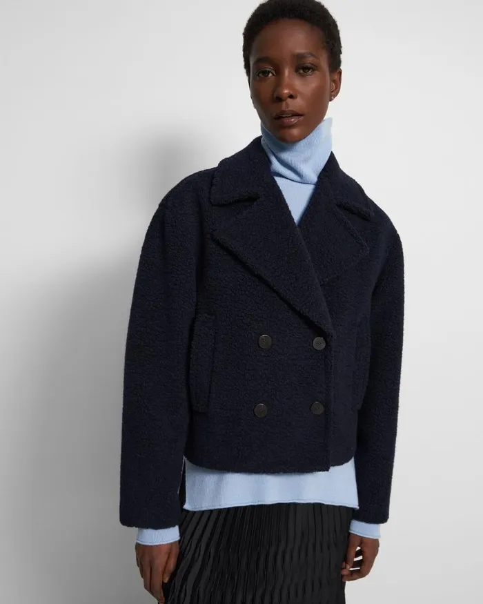 Women Outerwear Theory Cropped Peacoat In Fleece Navy