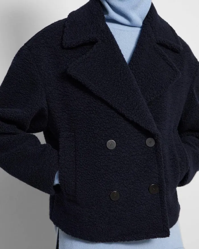 Women Outerwear Theory Cropped Peacoat In Fleece Navy