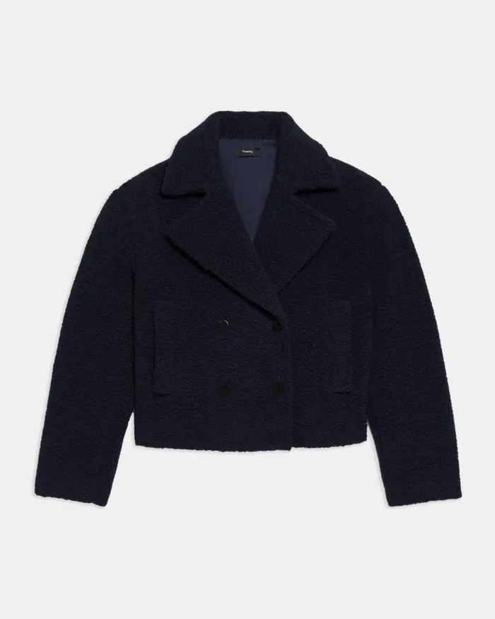 Women Outerwear Theory Cropped Peacoat In Fleece Navy