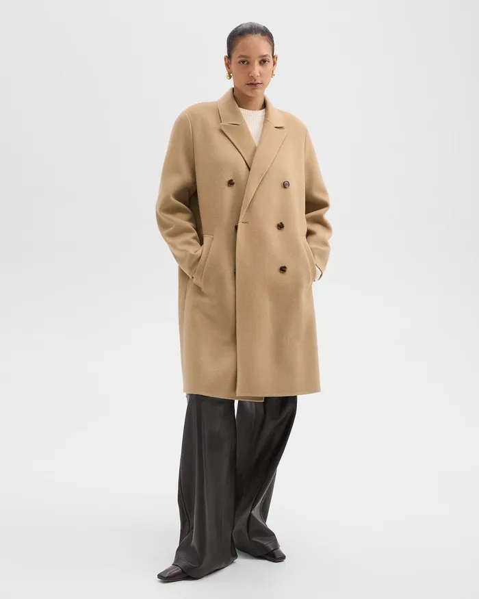 Women Outerwear Theory DoubleBreasted Coat In DoubleFace WoolCashmere New Camel