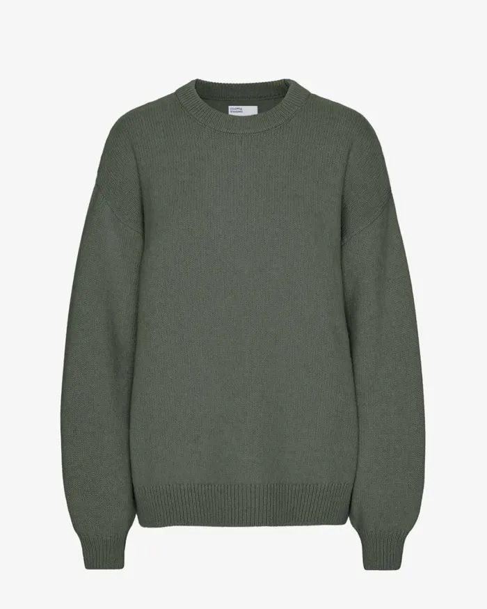 Women Oversized Merino Wool Crew Dusty Olive Colorful Standard Knit Sweaters