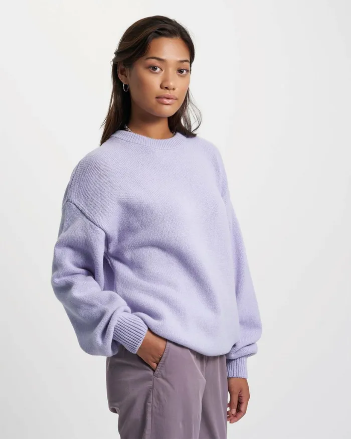 Women Oversized Merino Wool Crew Dusty Olive Colorful Standard Knit Sweaters