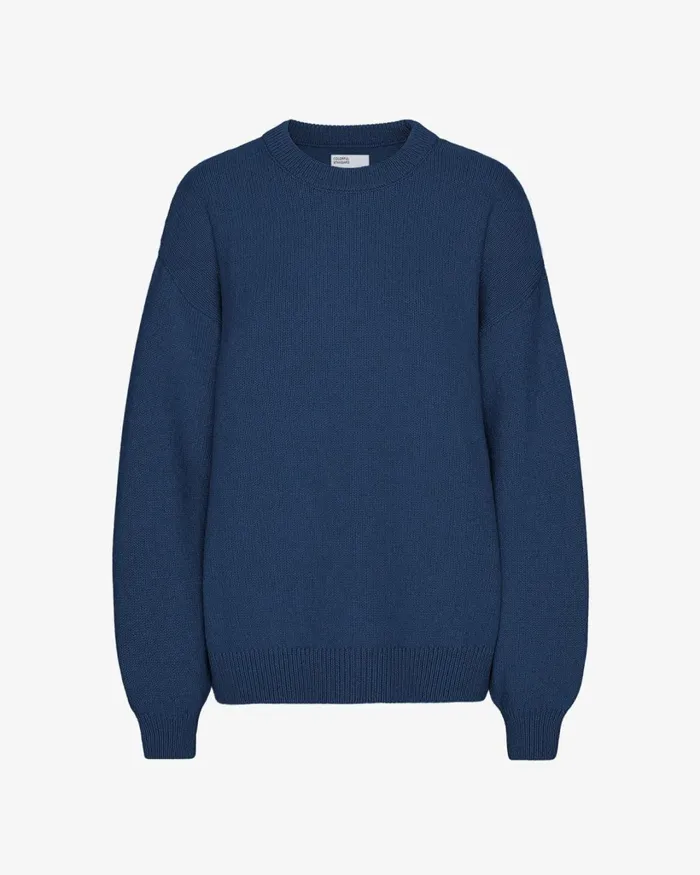 Women Oversized Merino Wool Crew Marine Blue Colorful Standard Knit Sweaters