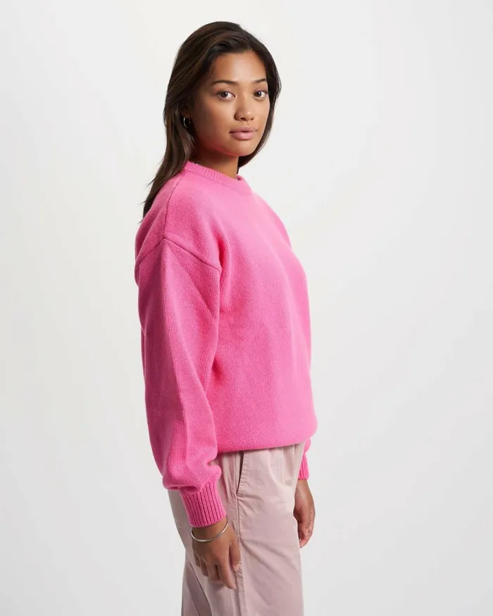 Women Oversized Merino Wool Crew Marine Blue Colorful Standard Knit Sweaters