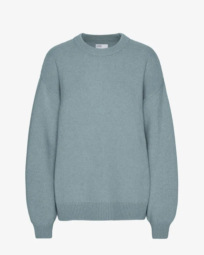 Women Oversized Merino Wool Crew Stone Blue Colorful Standard Knit Sweaters