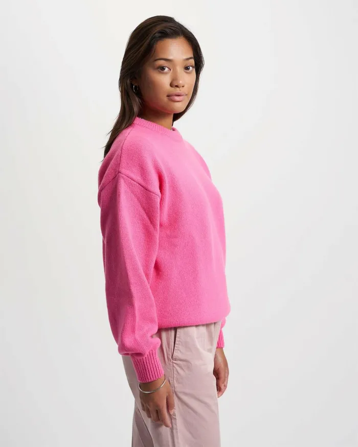 Women Oversized Merino Wool Crew Stone Blue Colorful Standard Knit Sweaters