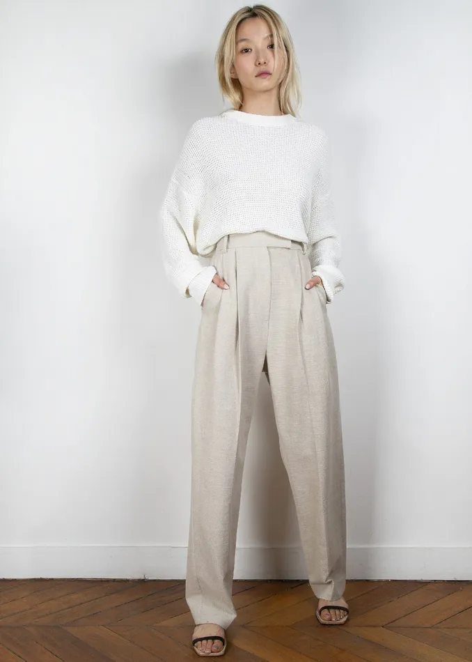Women Pace Pleated Linen Blend Pants 8211 Sand The Frankie Shop Bottoms