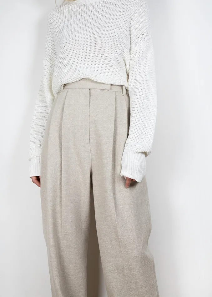 Women Pace Pleated Linen Blend Pants 8211 Sand The Frankie Shop Bottoms