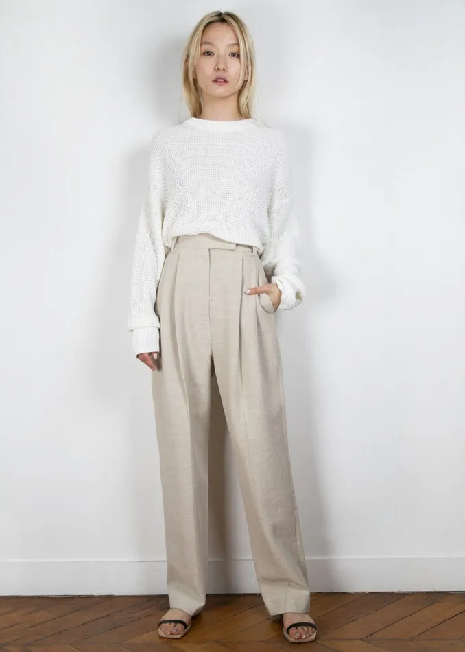 Women Pace Pleated Linen Blend Pants 8211 Sand The Frankie Shop Bottoms