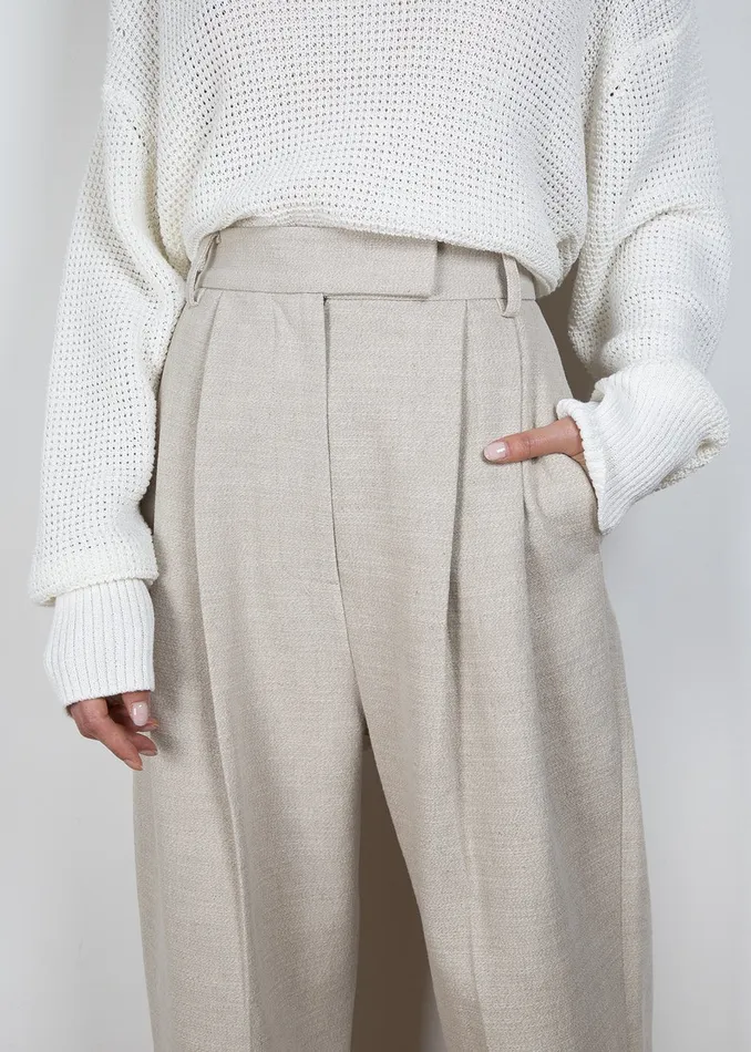Women Pace Pleated Linen Blend Pants 8211 Sand The Frankie Shop Bottoms