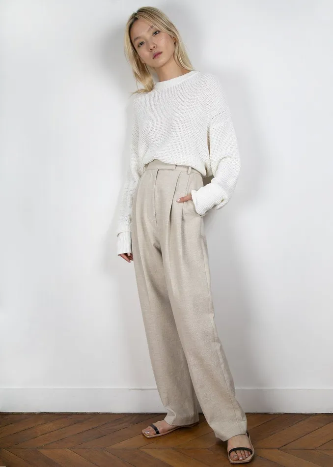 Women Pace Pleated Linen Blend Pants 8211 Sand The Frankie Shop Bottoms