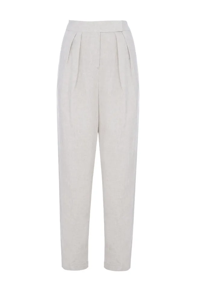 Women Pace Pleated Linen Blend Pants 8211 Sand The Frankie Shop Bottoms