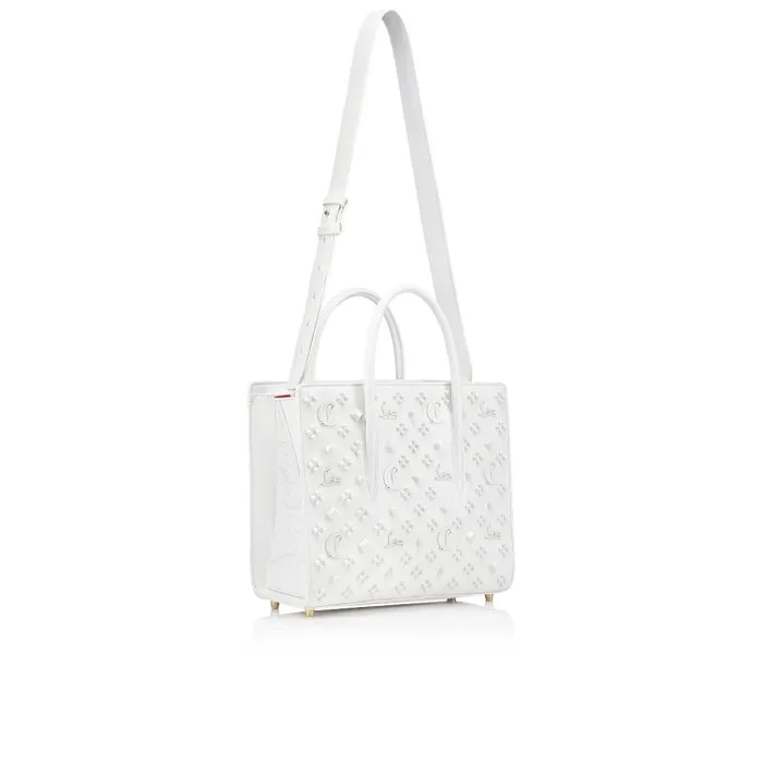 Women Paloma Medium Top Handle Bag 8211 Grained Calf Leather And Spikes Loubinthesky 8211 Bianco Christian Louboutin Shoulder Bags