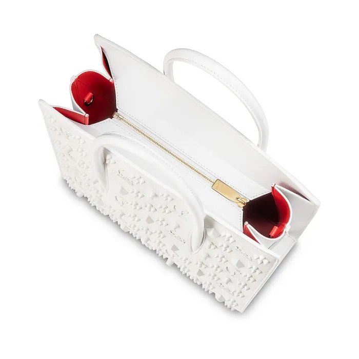 Women Paloma Medium Top Handle Bag 8211 Grained Calf Leather And Spikes Loubinthesky 8211 Bianco Christian Louboutin Shoulder Bags