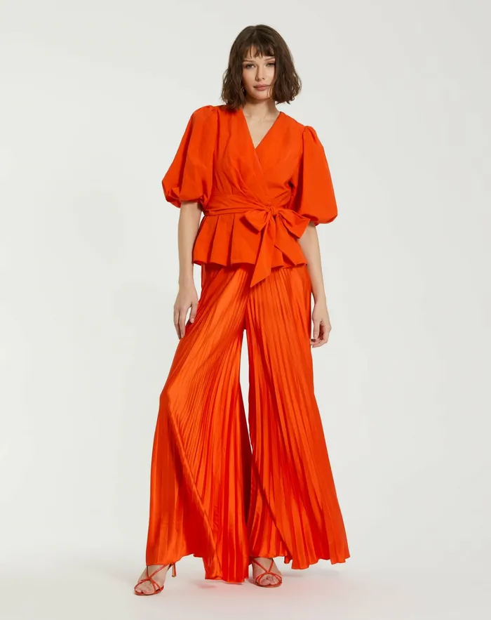 Women Pants Mac Duggal Pleated Charmeuse Wide Leg Pants Sunset