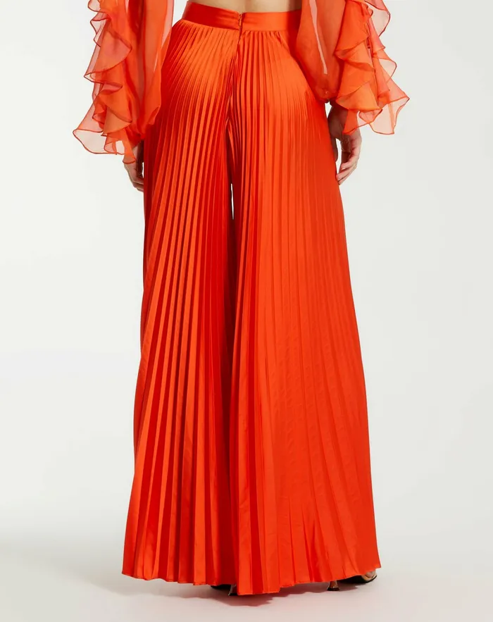 Women Pants Mac Duggal Pleated Charmeuse Wide Leg Pants Sunset