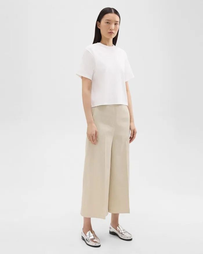 Women Pants Theory Cropped WideLeg Pant In Good Linen Straw