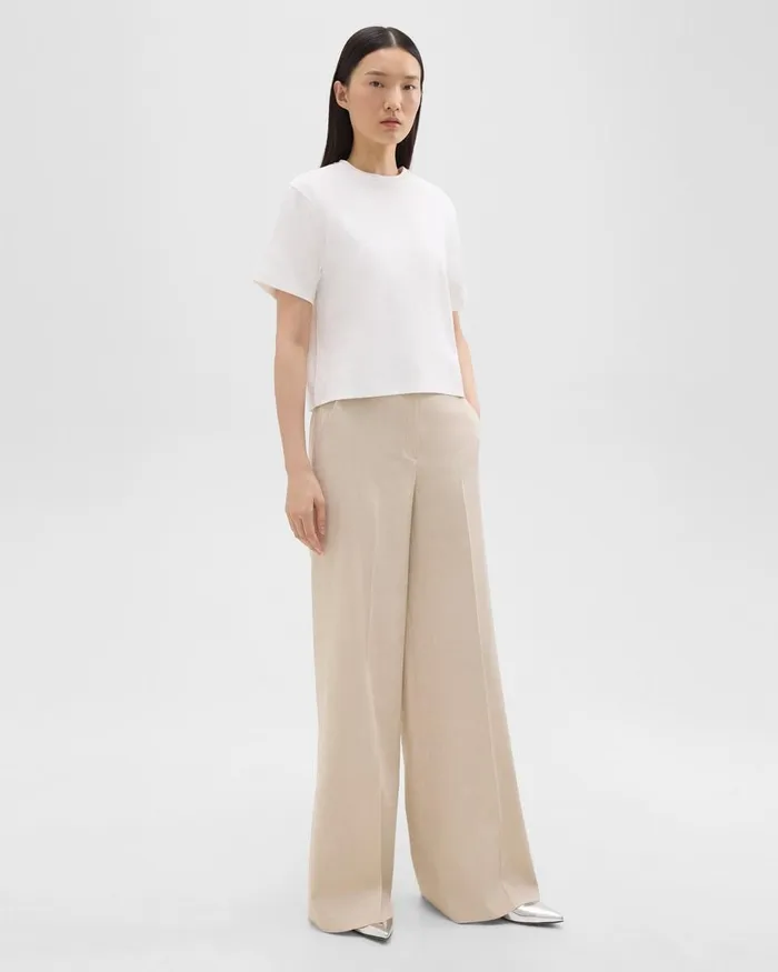 Women Pants Theory HighWaist WideLeg Pant In Good Linen Straw