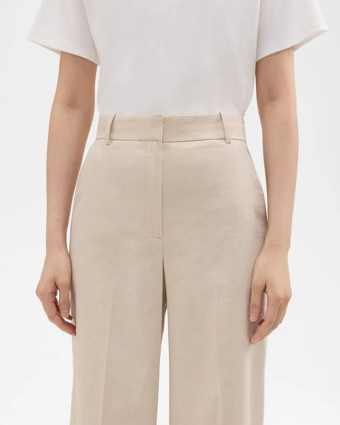 Women Pants Theory HighWaist WideLeg Pant In Good Linen Straw
