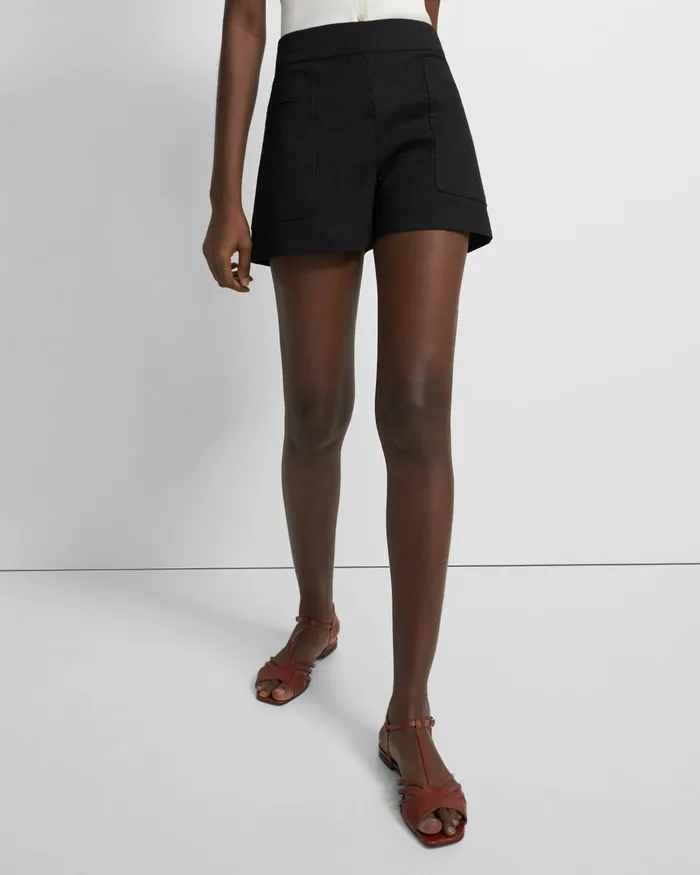 Women Pants Theory Mini Utility Short In Good Linen Black
