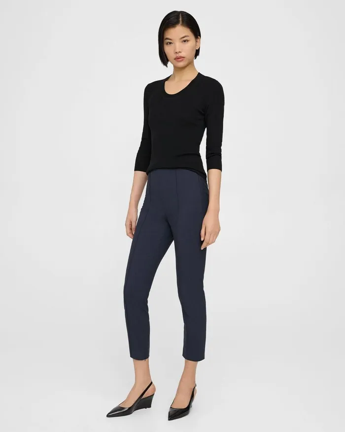 Women Pants Theory Pintucked Slim Pant In Good Wool Nocturne Navy